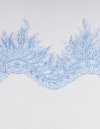 IVORY BORDER LACE BEADED IN LIGHT BLUE