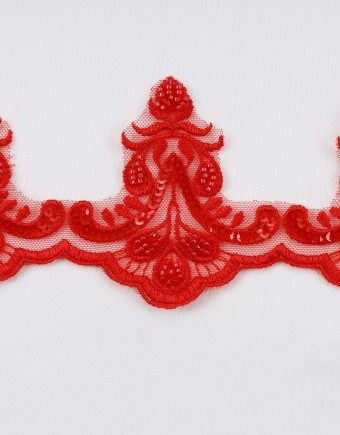 ESTELLA BORDER LACE BEADED IN CHILLI RED