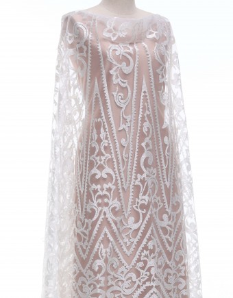 GINGER SEQUIN BEADED LACE IN WHITE