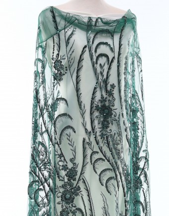 AZALEA SEQUIN BEADED LACE IN DARK GREEN