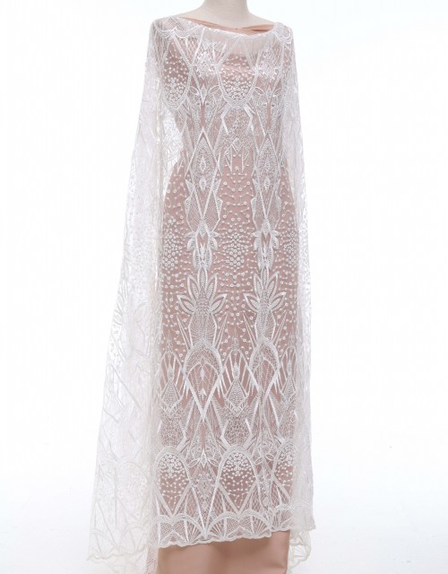 ALIYAH SEQUIN BEADED LACE IN  WHITE