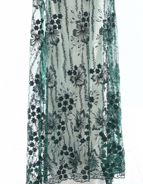 MIMOSA SEQUIN BEADED LACE IN DARK GREEN