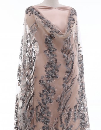 HATTIE HEAVY RHINETONE LACE (DES 1) IN PEWTER GREY