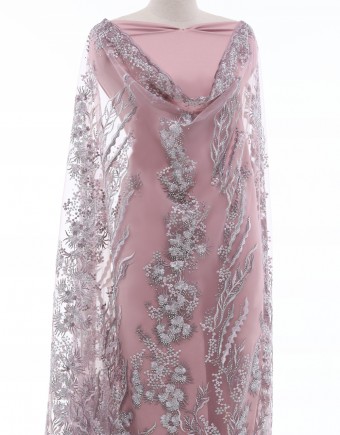 HATTIE HEAVY RHINETONE LACE (DES 1) IN SILVER/PINK