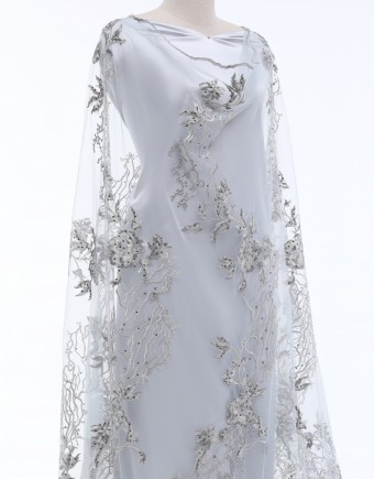 FUSHIA RHINESTONE LACE IN GREY