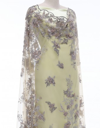 ETTAIRA HEAVY BEADED LACE IN GREY/DUSTY PINK