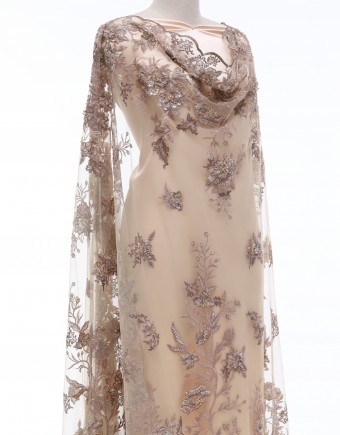 ETTAIRA HEAVY BEADED LACE IN NUDE/BROWN