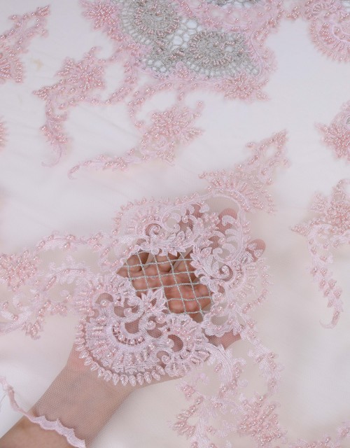 EMMA PEARL BEADED LACE IN LIGHT PINK