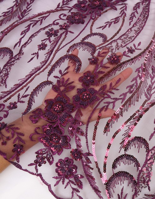 AZALEA SEQUIN BEADED LACE IN PLUM