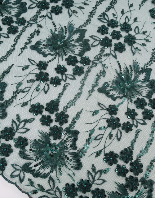 MIMOSA SEQUIN BEADED LACE IN DARK GREEN