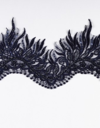 IVORY BORDER LACE BEADED IN MIDNIGHT BLUE