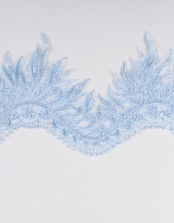 IVORY BORDER LACE BEADED IN LIGHT BLUE