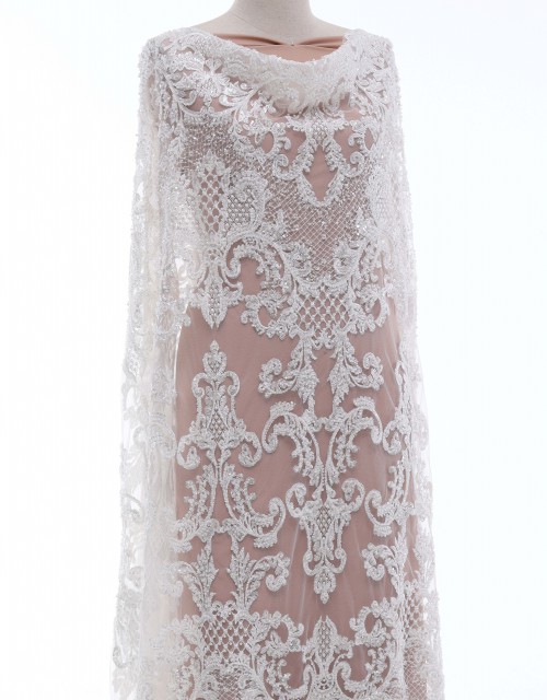 ANGELO SEQUIN BEADED LACE IN WHITE