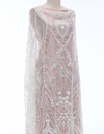 MAYA SEQUIN BEADED LACE IN WHITE