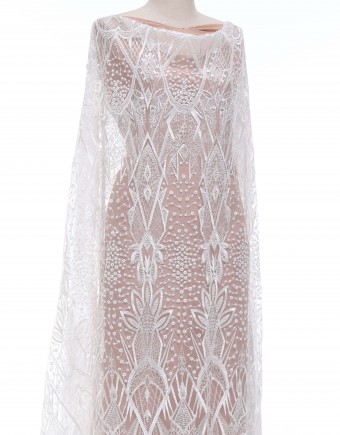 ALIYAH SEQUIN BEADED LACE IN  WHITE