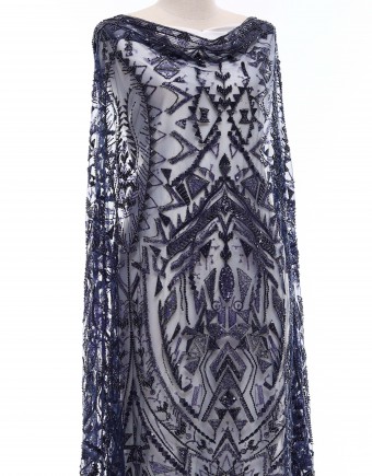 HADIRAH BEADED LACE IN NAVY BLUE