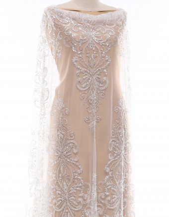 THEODORA BEADED LACE IN OFF WHITE