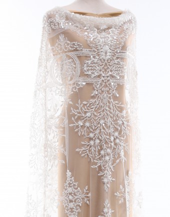 VIOLET PEARL BEADED LACE IN OFF WHITE