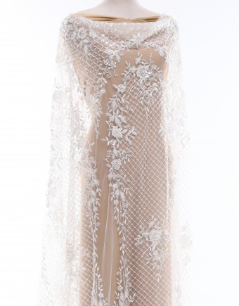 PEONY SEQUIN BEADED LACE IN OFF WHITE