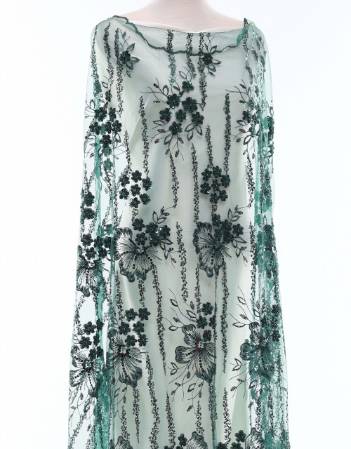MIMOSA SEQUIN BEADED LACE IN DARK GREEN
