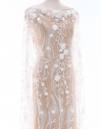 CHERRY SEQUIN BEADED LACE IN OFF WHITE