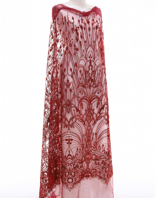 KARA SEQUIN BEADED LACE IN RED