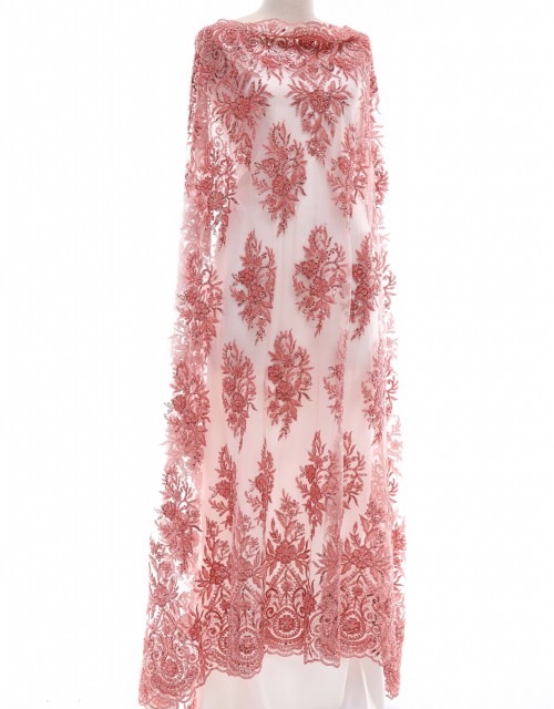ALICE HEAVY BEADED LACE IN BRICK PINK