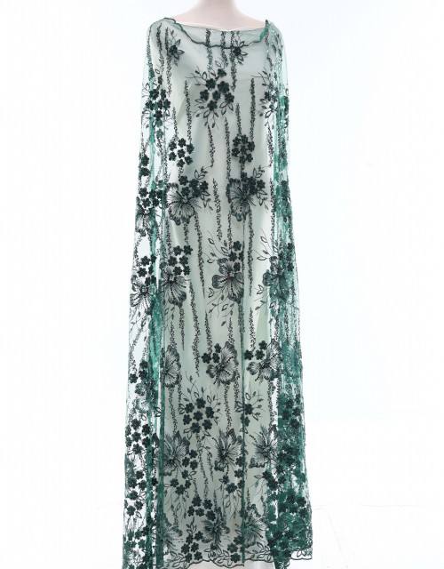 MIMOSA SEQUIN BEADED LACE IN DARK GREEN