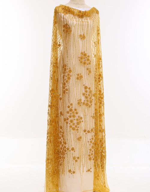 NATALIE BEADED LACE IN GOLD BROWN