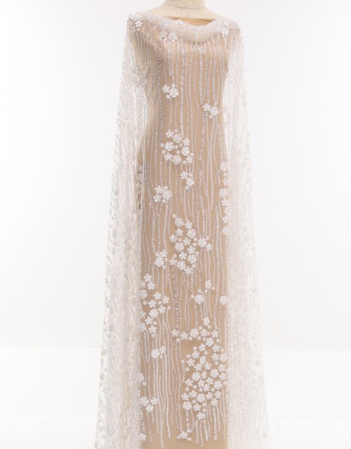 NATALIE BEADED LACE IN OFF WHITE