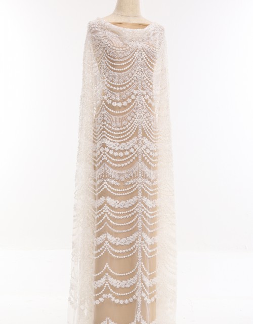 CLAIRE PEARL BEADED LACE IN OFF WHITE