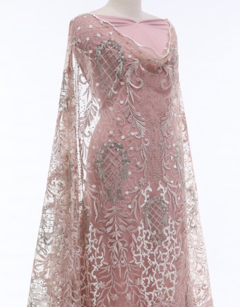 MILES EMBROIDERY RHINESTONE LACE IN DUSTY PINK