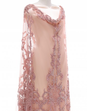 BENNET HEAVY BEADED LACE IN PEACH PINK