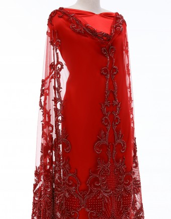 BENNET HEAVY BEADED LACE IN BLOOD RED