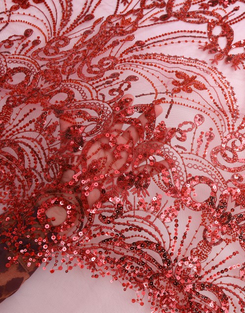 KARA SEQUIN BEADED LACE IN RED