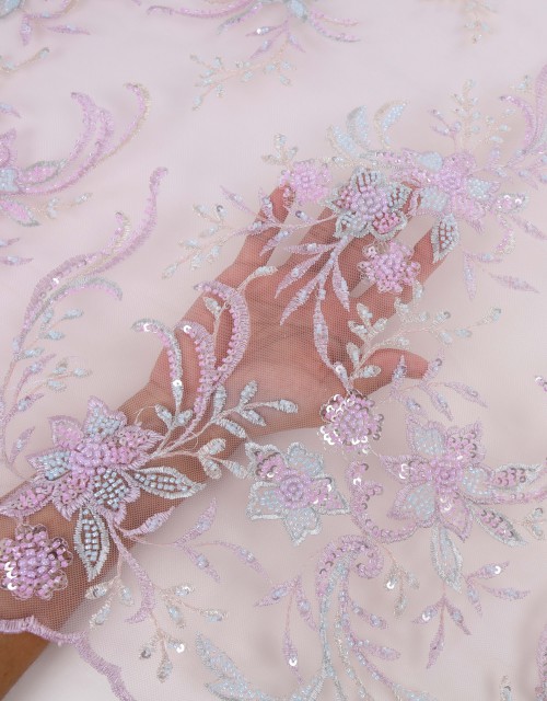 LAIQA BEADED LACE IN SOFT PINK