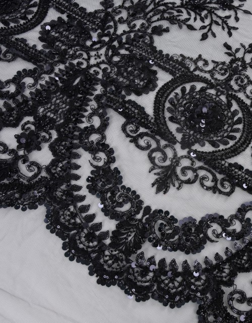 VIOLET PEARL BEADED LACE IN BLACK