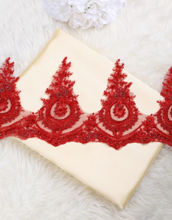 BORDER LACE BEADED (DES 3) IN RED