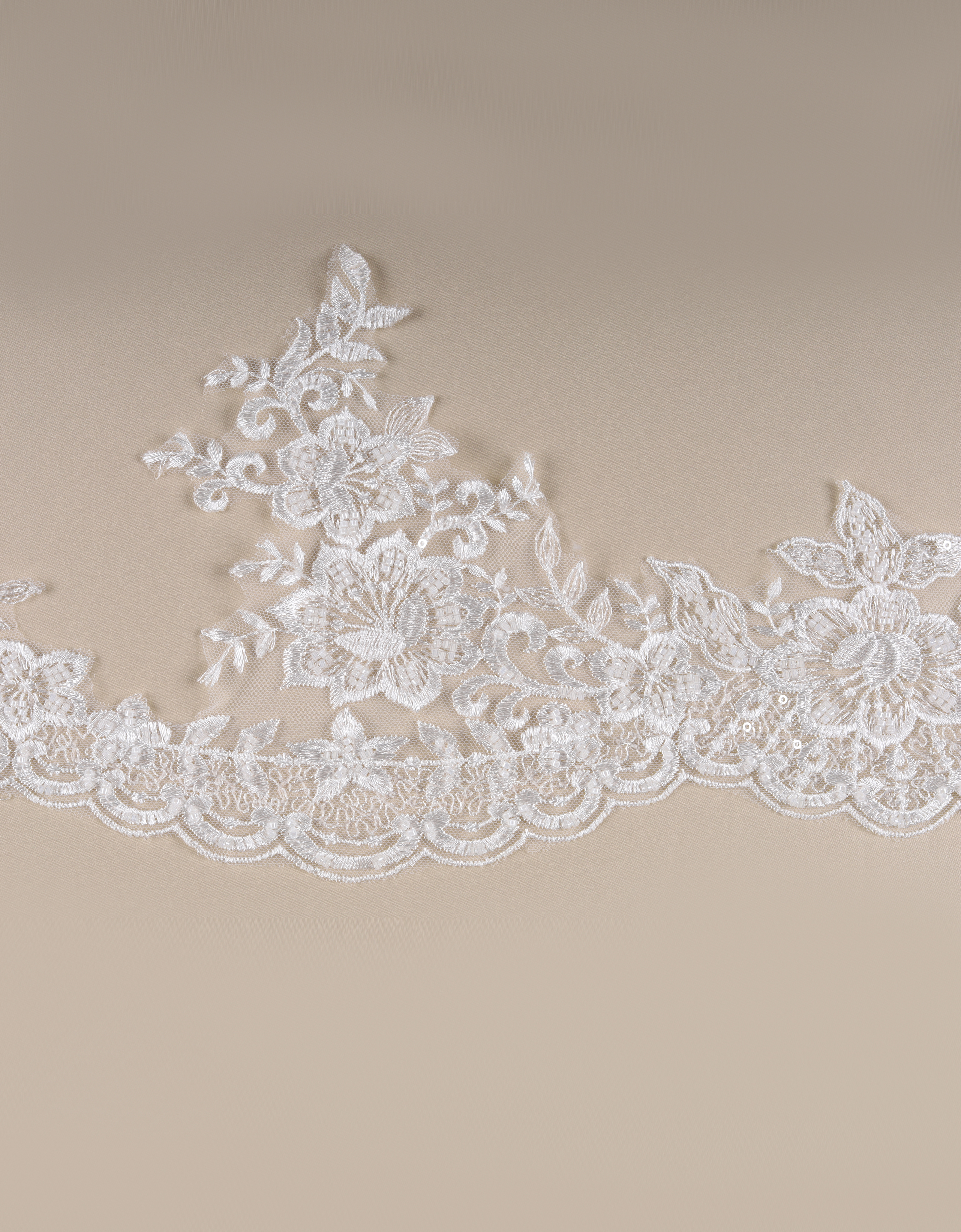 Cream Floral Lace with Lace and Pearls Border - CUP167310_422